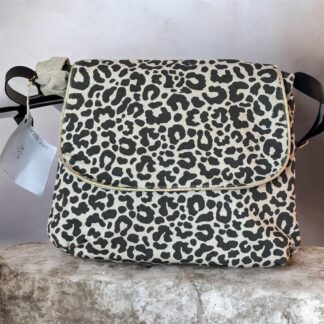 Sac besace en toile de coton léopard avec anse réglable et fermeture aimantée