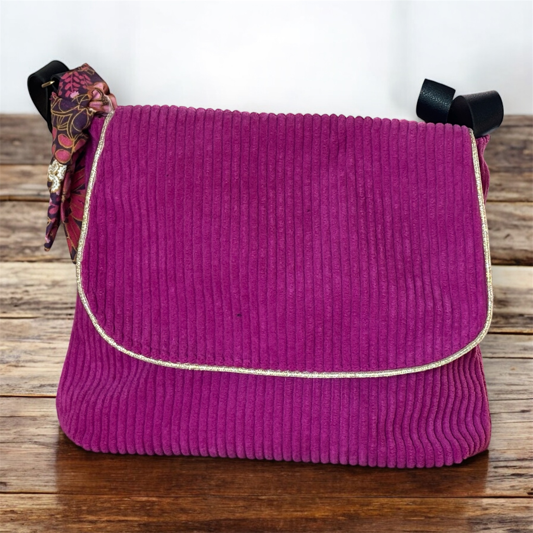 Sac cabas en velours cotelé prune