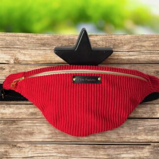 Sac banane en velours côtelé rouge – création artisanale française P’tite Poulette