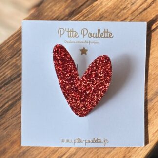 Broche cœur pailletée – création artisanale française P’tite Poulette