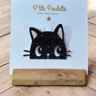 Broche chat pailletée – création artisanale française P’tite Poulette