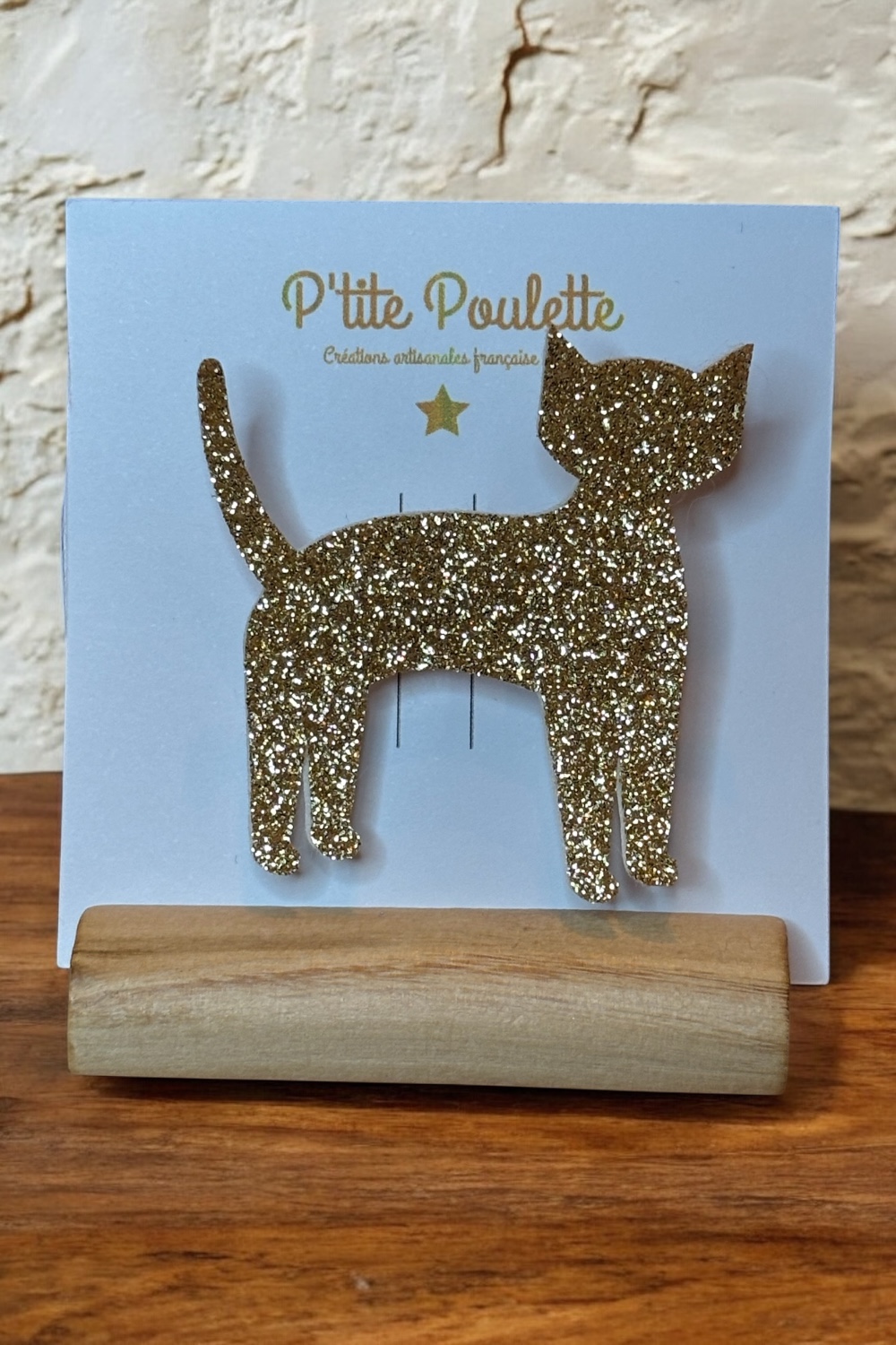 Broche chat pailletée – création artisanale française P’tite Poulette
