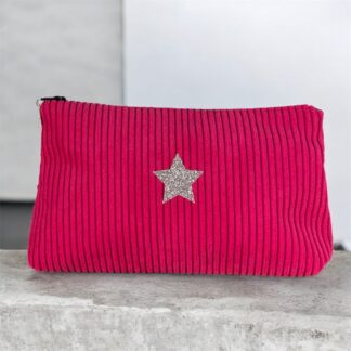 Trousse en velours côtelé rose vif – création artisanale française P’tite Poulette