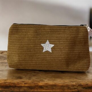 Trousse en velours côtelé tabac – création artisanale française P’tite Poulette